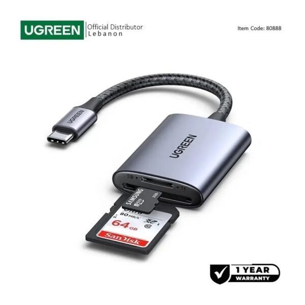 UGREEN USB-C High Speed 2-in-1 Card Reader, supPorts SD/Micro SD/TF/SDHC/SDXC/Micro SDHC/Micro SDXC/MMC - CM401 80888
