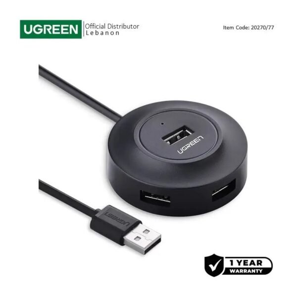 UGREEN USB 2.0 to 4- Port USB 2.0 Hub, with Power Port, Stable Transmission, 1M Cable, Data Transfer up to 480Mbps - CR106 20277