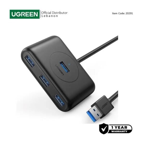 UGREEN USB 3.0 to 4- Port USB 3.0 Hub, with Power Port, Stable Transmission, 1M Cable, Data Transfer up to 5 Gbps - CR113 20291