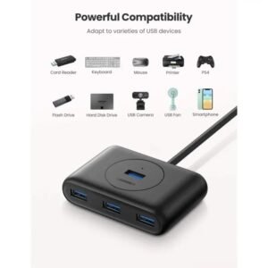 UGREEN USB 3.0 to 4- Port USB 3.0 Hub, with Power Port, Stable Transmission, 1M Cable, Data Transfer up to 5 Gbps - CR113 20291