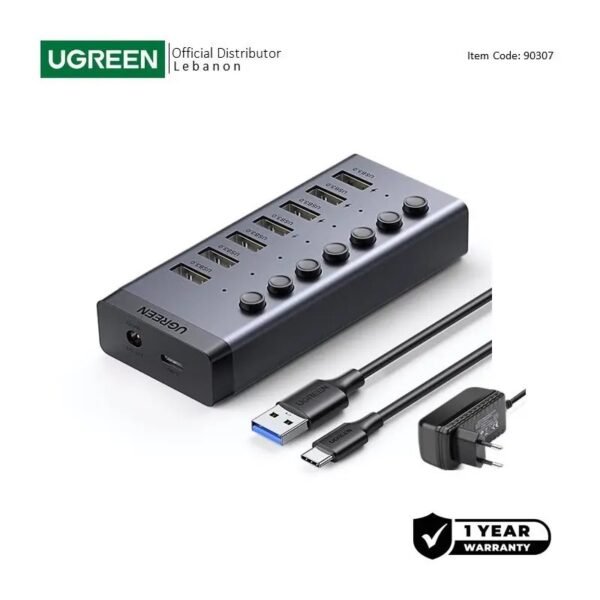 2025/12/1000368529.jpg UGREEN USB 3.0 to 7- Port USB 3.0 Hub, with Power Port, 4 Fast Charging Ports Supplied, Stable Transmission - CM481 90307