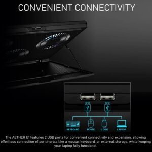 GAMDIAS AETHER E1 Laptop Cooling Pad With Triple 120mm Fans, 7 Height Levels, Dual USB Ports, Blue LED, And Compatibility for Up To 19” Laptops