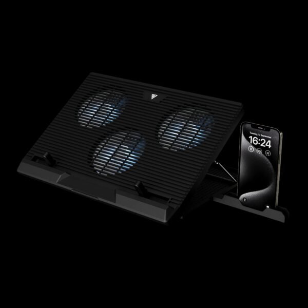 GAMDIAS AETHER E1 Laptop Cooling Pad With Triple 120mm Fans, 7 Height Levels, Dual USB Ports, Blue LED, And Compatibility for Up To 19” Laptops