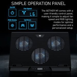 2025/12/1000374966.jpg GAMDIAS AETHER M1 RGB Laptop Cooling Pad | Triple 120mm Fans | 10 RGB Modes | LCD Speed Control | 7 Adjustable Heights | USB-A Hub | Fits Laptops Up To 19″ Laptops
