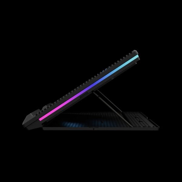 2025/12/1000374972.jpg GAMDIAS AETHER M1 RGB Laptop Cooling Pad | Triple 120mm Fans | 10 RGB Modes | LCD Speed Control | 7 Adjustable Heights | USB-A Hub | Fits Laptops Up To 19″ Laptops
