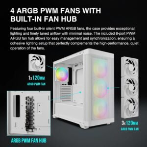 2025/12/1000374982.jpg GAMDIAS ATHENA M3 WH – High-Airflow Mid-Tower With 4 ARGB PWM Fans, Dual 360mm Radiator Support, E-ATX Compatibility, White Components, Gen 2 Type-C, And 8-Port ARGB Hub | WHITE