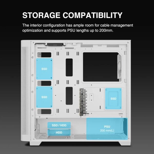 2025/12/1000374984.jpg GAMDIAS ATHENA M3 WH – High-Airflow Mid-Tower With 4 ARGB PWM Fans, Dual 360mm Radiator Support, E-ATX Compatibility, White Components, Gen 2 Type-C, And 8-Port ARGB Hub | WHITE