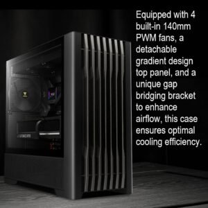 Gamdias Athena P3 Mid Tower Case With Bar-Patterned Mesh Front Panel, 4x140mm PWM Fans, Type-C Gen 2 Port, E-ATX Support, 430mm GPU Clearance, Hidden Connector Motherboard Ready , 8-port PWM ARGB Controller Included | Black