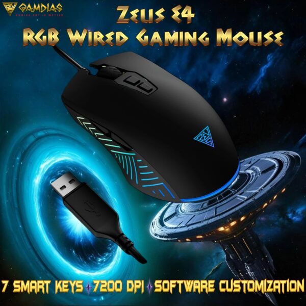 2025/12/1000375066.jpg GAMDIAS Zeus E4 RGB Wired Gaming Mouse With 7200 DPI Optical Sensor, 7 Programmable Keys, Ergonomic Design, 5 Million Clicks, And Software Customization