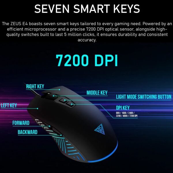 2025/12/1000375068.jpg GAMDIAS Zeus E4 RGB Wired Gaming Mouse With 7200 DPI Optical Sensor, 7 Programmable Keys, Ergonomic Design, 5 Million Clicks, And Software Customization