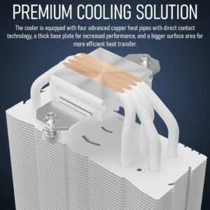 GAMDIAS BOREAS E2-410 WH CPU Air Cooler With 4 Copper Heatpipes, 120mm PWM Fan, 80.83 CFM, White Finish, DRAM Clearance, LGA 1851 & AM5 Support, 158mm Height | WHITE