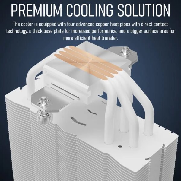 GAMDIAS BOREAS E2-410 WH CPU Air Cooler With 4 Copper Heatpipes, 120mm PWM Fan, 80.83 CFM, White Finish, DRAM Clearance, LGA 1851 & AM5 Support, 158mm Height | WHITE