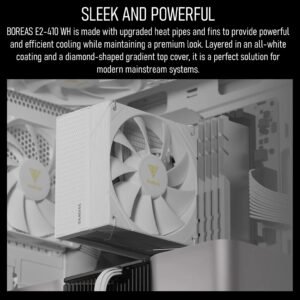 GAMDIAS BOREAS E2-410 WH CPU Air Cooler With 4 Copper Heatpipes, 120mm PWM Fan, 80.83 CFM, White Finish, DRAM Clearance, LGA 1851 & AM5 Support, 158mm Height | WHITE