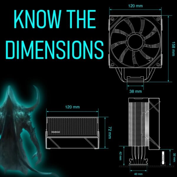 GAMDIAS BOREAS E2-410 WH CPU Air Cooler With 4 Copper Heatpipes, 120mm PWM Fan, 80.83 CFM, White Finish, DRAM Clearance, LGA 1851 & AM5 Support, 158mm Height | WHITE