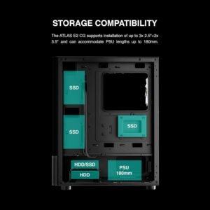 GAMDIAS Atlas E2 CG  Mid Tower PC Case With Curved Tempered Glass, Real-Time Display, 3 ARGB Fans, GPU Support Up To 340mm, And Perforated Airflow Ventilation | BLACK