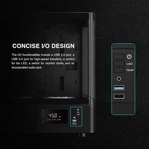 GAMDIAS Atlas E2 CG  Mid Tower PC Case With Curved Tempered Glass, Real-Time Display, 3 ARGB Fans, GPU Support Up To 340mm, And Perforated Airflow Ventilation | BLACK