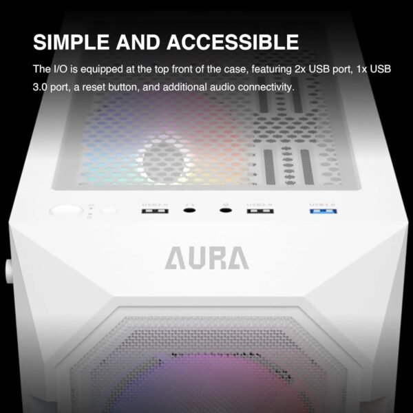 GAMDIAS AURA GC1 ELITE – Mesh ARGB Mid-Tower With 4 Fixed RGB Fans, Tempered Glass, PSU Shroud, ATX Support, 340mm GPU Clearance & 360mm Radiator Compatibility | WHITE