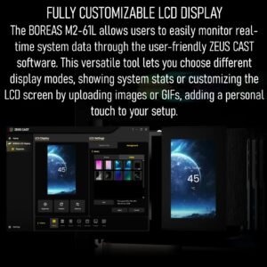 GAMDIAS BOREAS M2-61L Air Cooler With 4.3″ IPS LCD Display, 6 Heatpipes, 80.83 CFM PWM Fan, Copper Base, 160mm Height, Zeus Cast Software, LGA 1851 & AM5 Compatible | BLACK