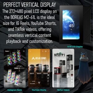 GAMDIAS BOREAS M2-61L Air Cooler With 4.3″ IPS LCD Display, 6 Heatpipes, 80.83 CFM PWM Fan, Copper Base, 160mm Height, Zeus Cast Software, LGA 1851 & AM5 Compatible | BLACK