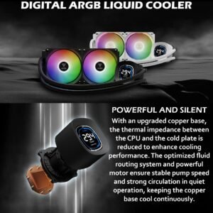 Gamdias Aura GL240 Digital Liquid Cooler With 2.1-Inch Real-Time Display, Dual 120mm PWM ARGB Fans, Upgraded Copper Base, 73.7 CFM Airflow, LGA 1851 And AM5 Support | BLACK