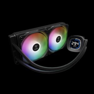 Gamdias Aura GL240 Digital Liquid Cooler With 2.1-Inch Real-Time Display, Dual 120mm PWM ARGB Fans, Upgraded Copper Base, 73.7 CFM Airflow, LGA 1851 And AM5 Support | BLACK