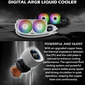 Gamdias Aura GL240 Digital WH Liquid Cooler With 2.1-Inch Real-Time Display, Dual 120mm PWM ARGB Fans, Upgraded Copper Base, 73.7 CFM Airflow, LGA 1851 And AM5 Support | WHITE