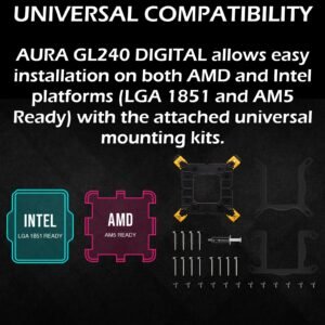 Gamdias Aura GL240 Digital WH Liquid Cooler With 2.1-Inch Real-Time Display, Dual 120mm PWM ARGB Fans, Upgraded Copper Base, 73.7 CFM Airflow, LGA 1851 And AM5 Support | WHITE