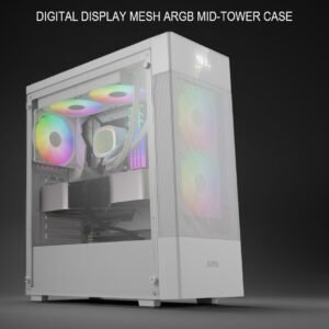 2025/12/1000375843.jpg GAMDIAS AURA GC5 Elite ARGB Mid-Tower – Mesh Front, Digital Display, 3x ARGB Fans, Panoramic Glass, 360mm Radiator Support, Tool-Free Install, ATX/M-ATX/ITX Compatible | WHITE