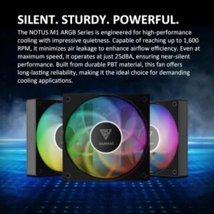 GAMDIAS NOTUS M1-1203 120mm ARGB PWM Fan 3-Pack With 57.56 CFM Airflow, Reverse Fan Blades, Closed-Loop Tech, MB Sync, Anti-Vibration Pads & Silent 25dBA Operation | 3 BLACK FANS