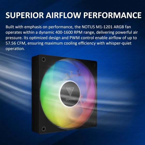 GAMDIAS NOTUS M1-1203 120mm ARGB PWM Fan 3-Pack With 57.56 CFM Airflow, Reverse Fan Blades, Closed-Loop Tech, MB Sync, Anti-Vibration Pads & Silent 25dBA Operation | 3 BLACK FANS