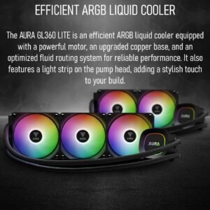 2025/12/1000375862.jpg GAMDIAS AURA GL360 LITE ARGB AIO Liquid CPU Cooler With 360mm Radiator, Copper Base, PWM Hydraulic Fans, Motherboard Sync, LGA 1851 & AM5 Support, Easy Universal Mounting | BLACK