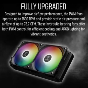 GAMDIAS AURA GL240 LITE ARGB AIO Liquid CPU Cooler With 240mm Radiator, Copper Base, PWM Hydraulic Fans, Motherboard Sync, LGA 1851 & AM5 Support, Easy Universal Mounting | BLACK