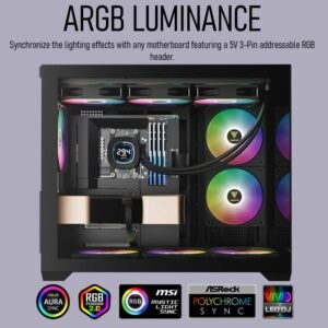 GAMDIAS AURA GL360 Digital Liquid Cooler With 2.1” Real-Time Display, ARGB PWM Fans, Copper Base, 73.7 CFM Airflow, 396mm Radiator, AM5 & LGA 1851 Support, Zeus Cast Software | BLACK