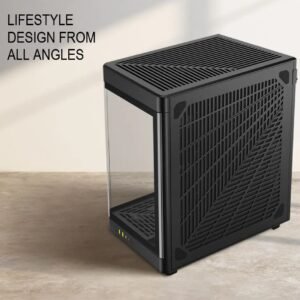 GAMDIAS NESO P1 PRO – Trapezoid Full-Tower Case With Dual Orientation, Panoramic Glass, 3 AEOLUS P2 Fans, 8 PCIe Slots, 10-Fan Capacity, 420mm Radiator Support & USB-C Front Panel | BLACK