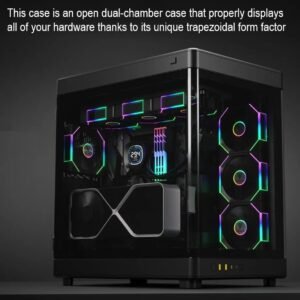 GAMDIAS NESO P1 PRO – Trapezoid Full-Tower Case With Dual Orientation, Panoramic Glass, 3 AEOLUS P2 Fans, 8 PCIe Slots, 10-Fan Capacity, 420mm Radiator Support & USB-C Front Panel | BLACK