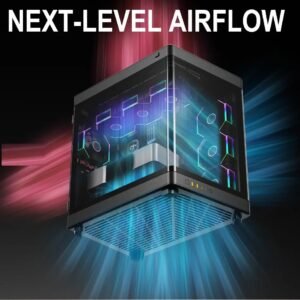 GAMDIAS NESO P1 PRO – Trapezoid Full-Tower Case With Dual Orientation, Panoramic Glass, 3 AEOLUS P2 Fans, 8 PCIe Slots, 10-Fan Capacity, 420mm Radiator Support & USB-C Front Panel | BLACK