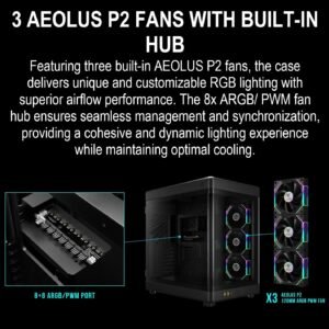 GAMDIAS NESO P1 PRO – Trapezoid Full-Tower Case With Dual Orientation, Panoramic Glass, 3 AEOLUS P2 Fans, 8 PCIe Slots, 10-Fan Capacity, 420mm Radiator Support & USB-C Front Panel | BLACK