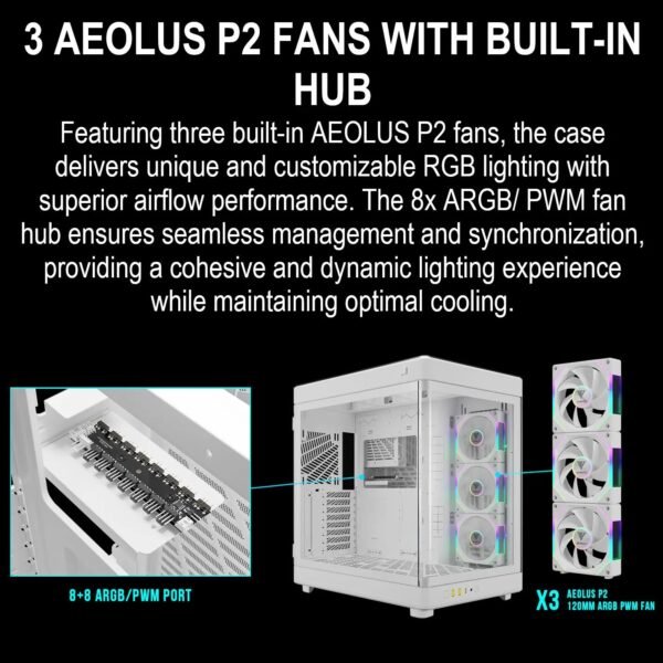 2025/12/1000375928.jpg GAMDIAS NESO P1 PRO – Trapezoid Full-Tower Case With Dual Orientation, Panoramic Glass, 3 AEOLUS P2 Fans, 8 PCIe Slots, 10-Fan Capacity, 420mm Radiator Support & USB-C Front Panel | WHITE