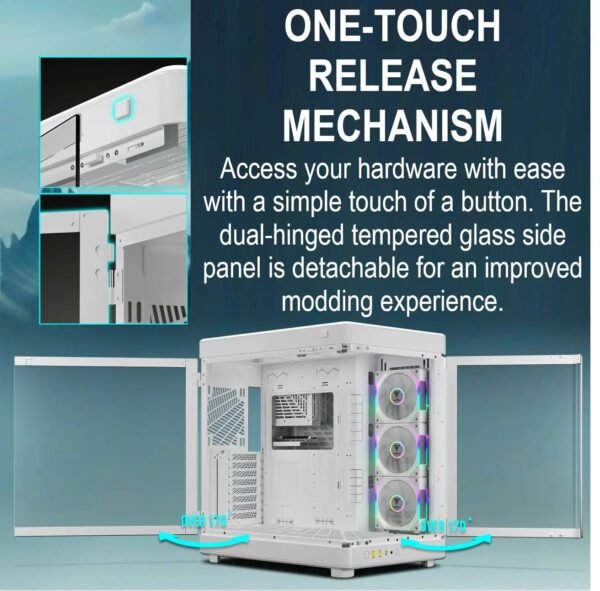 2025/12/1000375930.jpg GAMDIAS NESO P1 PRO – Trapezoid Full-Tower Case With Dual Orientation, Panoramic Glass, 3 AEOLUS P2 Fans, 8 PCIe Slots, 10-Fan Capacity, 420mm Radiator Support & USB-C Front Panel | WHITE
