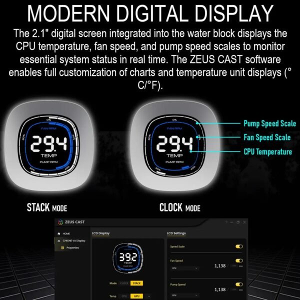 GAMDIAS AURA GL360 Digital WH Liquid Cooler With 2.1” Real-Time Display, ARGB PWM Fans, Copper Base, 73.7 CFM Airflow, 396mm Radiator, AM5 & LGA 1851 Support, Zeus Cast Software | WHITE