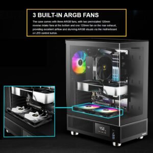 GAMDIAS ATLAS E1 ARGB DIGITAL GAMIMG ATX Mid Tower PC Case, Real-time Monitor, Pre-installed 3 x 120 mm ARGB Fans, Seamless Tempered Glass, High Airflow Side Vents | BLACK ATLAS-E1-DIGITAL-B