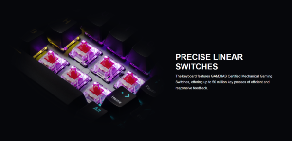 2025/12/1000375997.png GAMDIAS HERMES M4 Gaming Mechanical Keyboard 65% Form Factor , Hotswappable Red Switch , 20 RGB Effects ,Anti-ghosting With N-key Rollover , Software Customizable Macro Key , Metal Contoured Finish