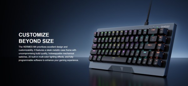2025/12/1000375998.png GAMDIAS HERMES M4 Gaming Mechanical Keyboard 65% Form Factor , Hotswappable Red Switch , 20 RGB Effects ,Anti-ghosting With N-key Rollover , Software Customizable Macro Key , Metal Contoured Finish