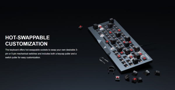 2025/12/1000375999.png GAMDIAS HERMES M4 Gaming Mechanical Keyboard 65% Form Factor , Hotswappable Red Switch , 20 RGB Effects ,Anti-ghosting With N-key Rollover , Software Customizable Macro Key , Metal Contoured Finish