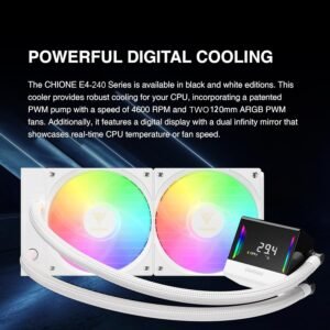 2025/12/1000376002.jpg GAMDIAS CHIONE E4 240mm AIO ARGB CPU Liquid Cooler, Real-time Digital Display PWM Pump, Hidden Cable Design, 2X 120MM ARGB PWM Fan w/MB Sync, Intel LGA 1700/1200, AMD AM5/AM4 | White CHIONE-E4-240-W