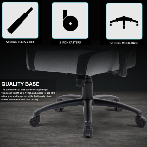 GAMDIAS ZELUS M4 Weave Ergonomic Gaming Chair – High-end Fabric, Ultrawide Seat, Gas Lift Lumbar Support, 2D Armrests, 150° Recline, Steel Base, High-Resilience Foam, 140kg Capacity | GREY BLACK