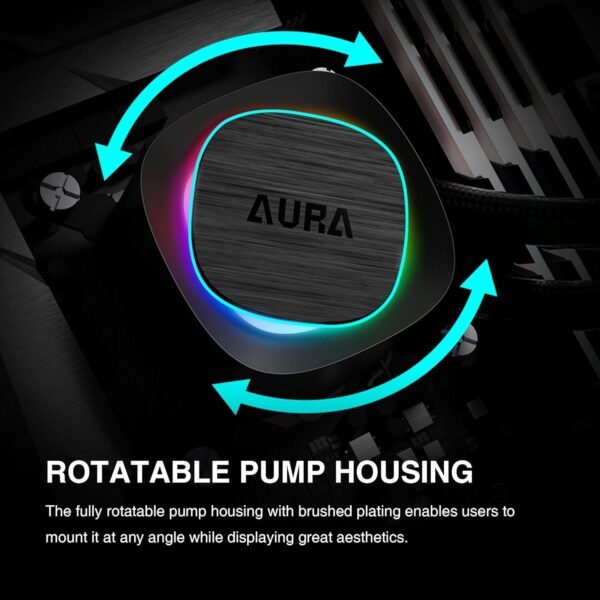 GAMDIAS AURA GL240 V2 ARGB AIO CPU Liquid Cooler , 240mm Radiator, 2 x 120mm PWM Fans, Cooling System w/ Hidden Cable Design, Rotatable Mirror Style ARGB Pump for Intel/AMD Ryzen – BLACK AURA-GL240-V2-B