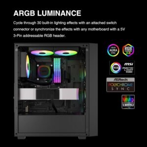 GAMDIAS AURA GL240 V2 ARGB AIO CPU Liquid Cooler , 240mm Radiator, 2 x 120mm PWM Fans, Cooling System w/ Hidden Cable Design, Rotatable Mirror Style ARGB Pump for Intel/AMD Ryzen – BLACK AURA-GL240-V2-B