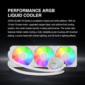 GAMDIAS AURA GL360 V2 Liquid CPU Cooler, 120mm, Triple Fan, White ARGB AIO, Mirror Style  Rotatable Pump, LGA 1700/AM5 Ready, Built-in Lighting Effects, Hidden Cable Management | WHITE  AURA-GL360-V2-W