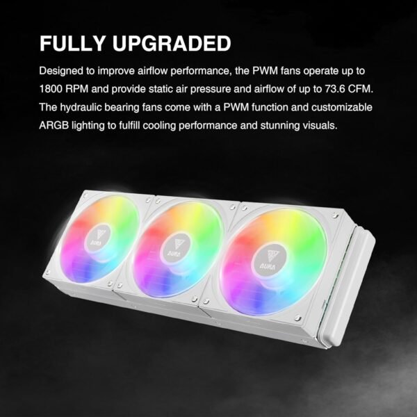 GAMDIAS AURA GL360 V2 Liquid CPU Cooler, 120mm, Triple Fan, White ARGB AIO, Mirror Style  Rotatable Pump, LGA 1700/AM5 Ready, Built-in Lighting Effects, Hidden Cable Management | WHITE  AURA-GL360-V2-W